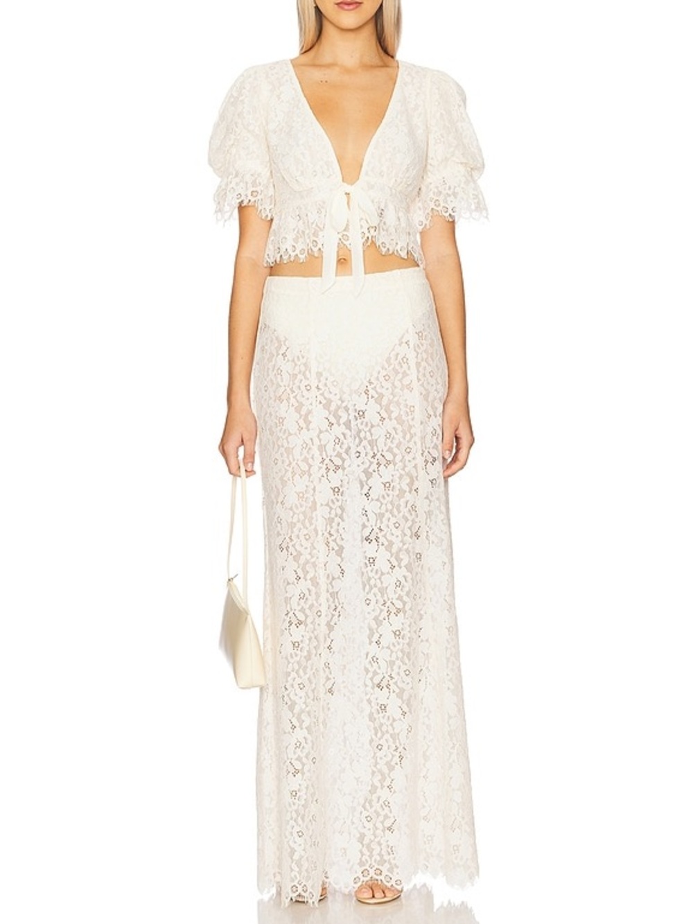 Meshki White Lace Maxi Skirt Comes with Panti